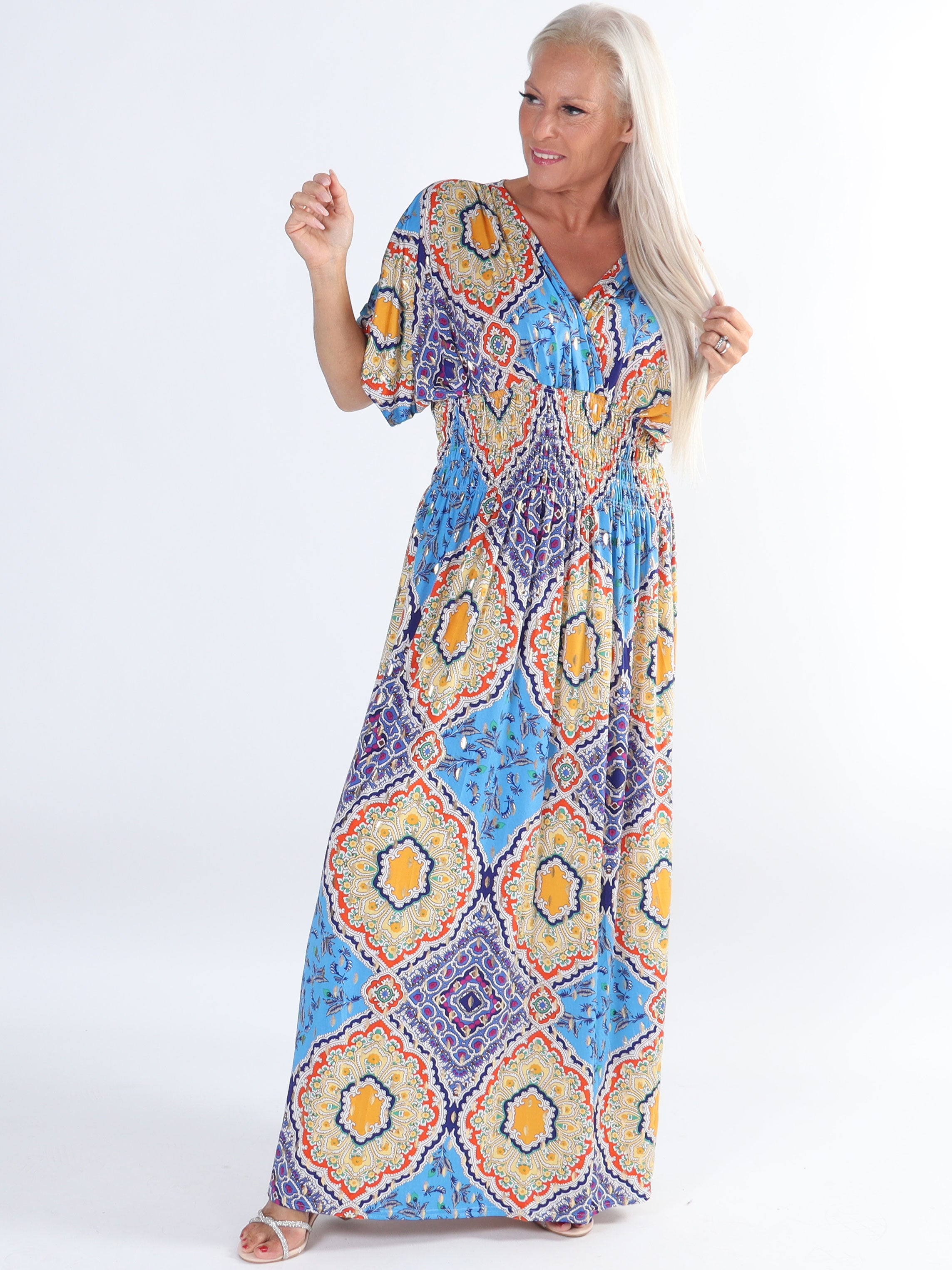 Pams Multi - Lang elastisk plus size kjole i krølfrit stof